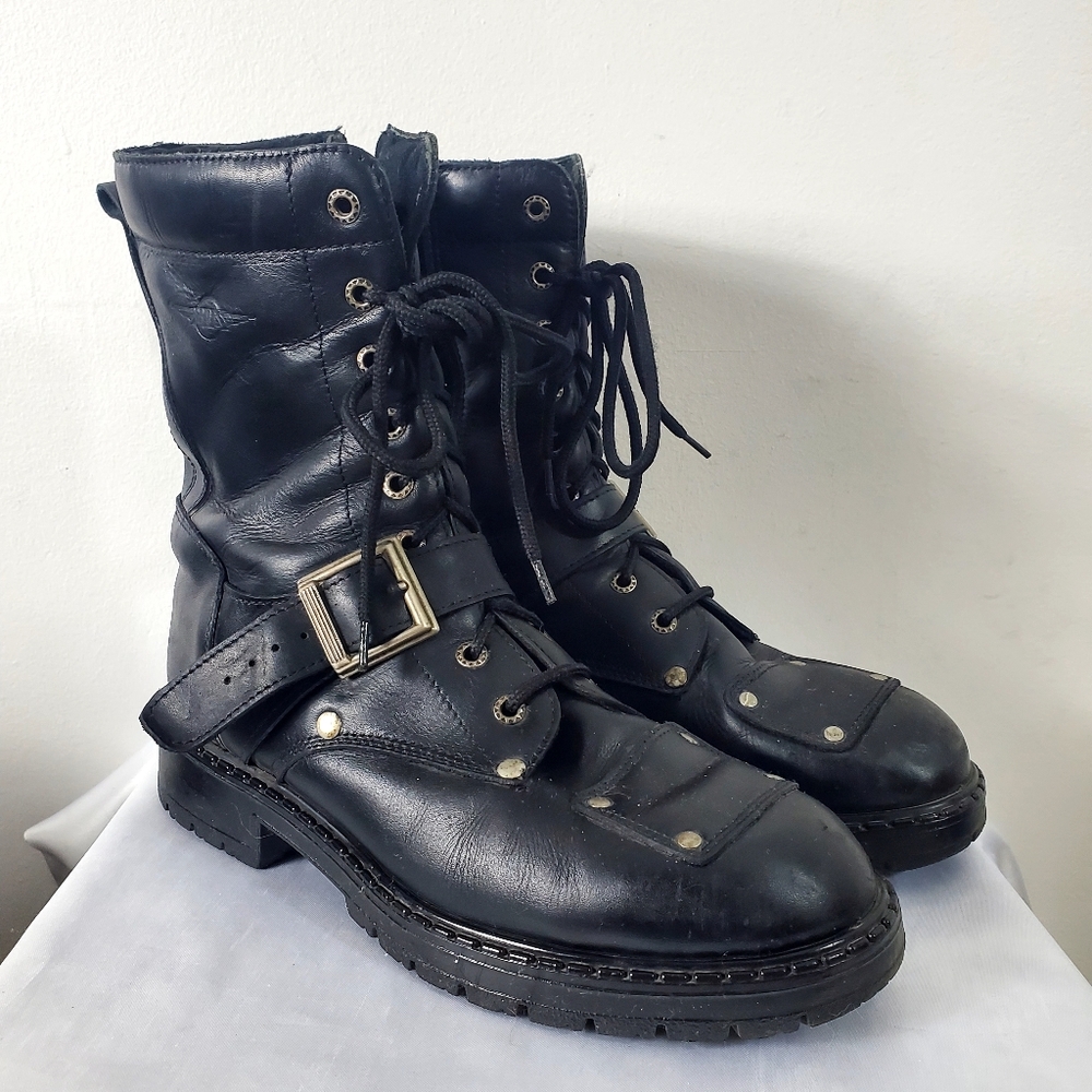 Martino Men's Motorcycle Boot with Inside Zipper Leather Black 9US